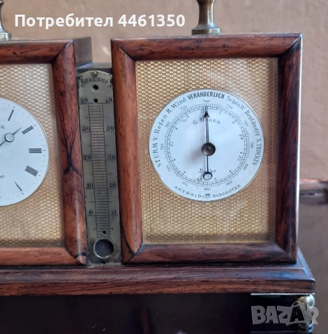 Старинен  седмичен часовник с барометър над 100 г, снимка 3 - Антикварни и старинни предмети - 55038121