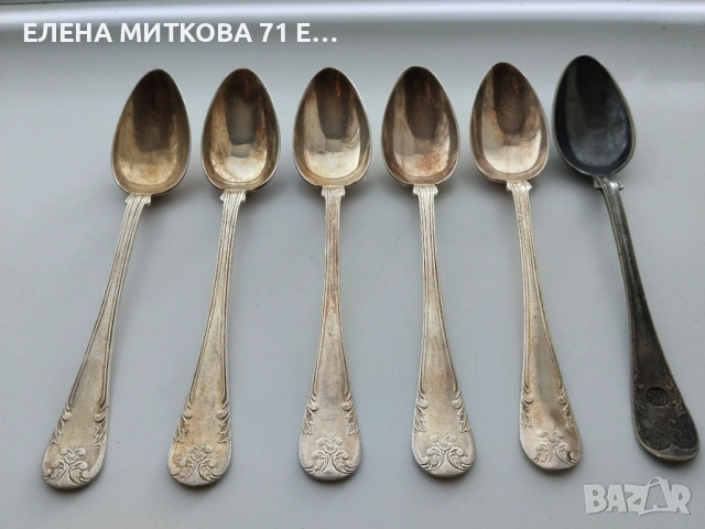 Старинни шведски посребрени лъжички 5+1