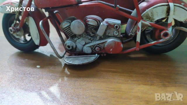 РЪЧНО ИЗРАБОТЕНА Колекционерска Метална играчка ОТ ЕДНО ВРЕМЕ мотоциклет с кош , снимка 10 - Колекции - 54032248