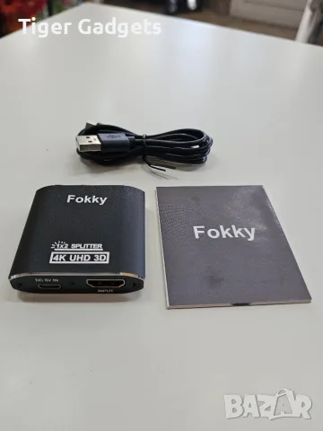 Fokky HS306-BK HDMI сплитер 1 към 2, 4K HDMI Splitter за два монитора/телевизора, снимка 7 - Кабели и адаптери - 55544581