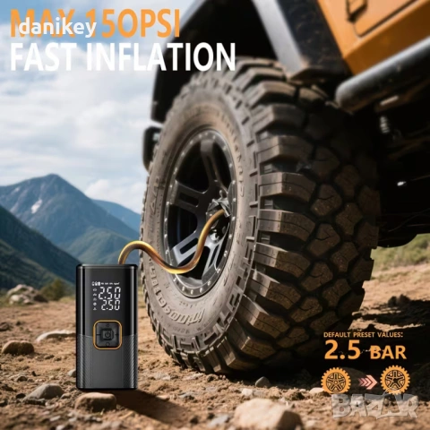 Мощна Безжична Помпа 150PSI – За Кола, Мотор, Падълборд и др., снимка 8 - Аксесоари и консумативи - 54152537