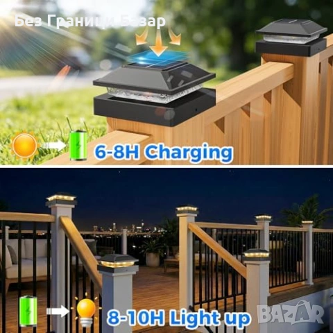 Нови Соларни LED лампи за 4x4 колони топла и студена светлина 4 броя градина двор, снимка 4 - Лед осветление - 54070237