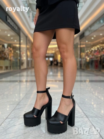 Сандали на ток - черна кожа, снимка 2 - Сандали - 54149123