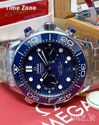 Omega Seamaster Diver 300M Chronograph 44mm Steel Blue Wave Dial Ceramic, снимка 4 - Мъжки - 54044290