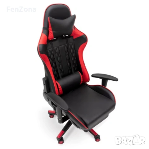 Ергономичен геймърски стол с функция за масаж и подложка за крака - червен, снимка 7 - Столове - 54096544