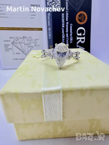 Сребърен пръстен с мойсанит (Диамант) 3 карата, снимка 10 - Пръстени - 55665830