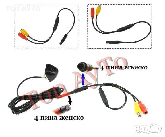 Преходна Букса 4 Пина Pin към RCA (AV) за Камера за Задно Виждане, снимка 9 - Аксесоари и консумативи - 55101614
