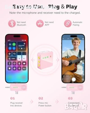 Нов Розов лавалиерен микрофон 2.4G 100м обхват 20 часа батерия за влог TikTok YouTube, снимка 4 - Други - 54811100