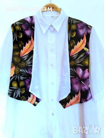 Дамска Копринена Риза с Елек на Цветя!~XL~4XL, снимка 2 - Ризи - 54602546