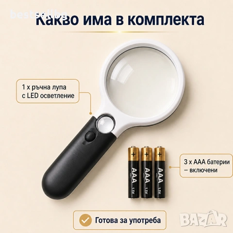 Ръчна лупа 3 LED осветление увеличение 3Х и 45Х офис четене микроскоп часовникарска златарска бижута, снимка 7 - Други инструменти - 9636611