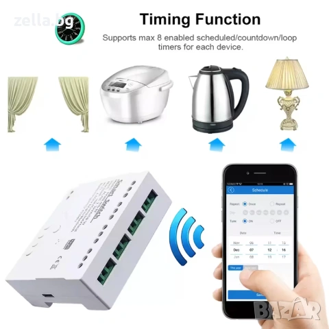 Интелигентно WiFi реле с 4 канала Tuya 220V, 2000W/канал, гласов контрол Alexa – за гаражни 10312, снимка 8 - Друга електроника - 54663384