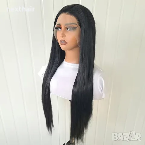 Черна права перука 70 см с дантелена зона 13x4 Lace Front, снимка 5 - Аксесоари за коса - 55402346