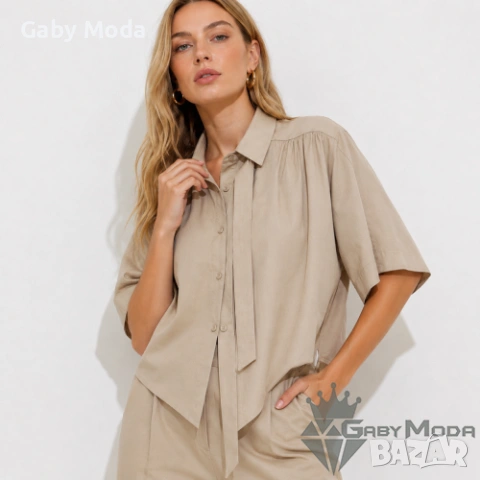 Дамска риза с къс ръкав Timeless Sand, снимка 2 - Ризи - 55061035
