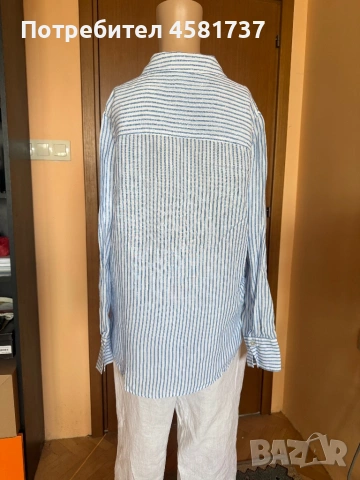 Летен сет- ленена риза райе синьо и бяло и бял летен панталон, снимка 5 - Ризи - 54173821