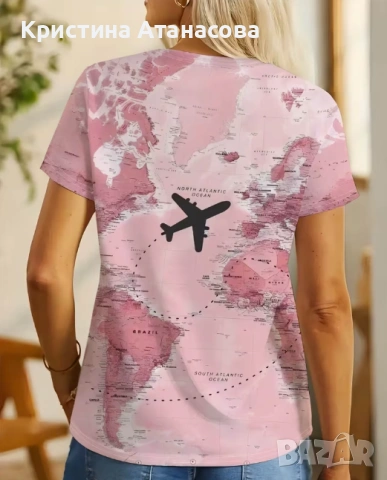 ✈️ Дамска модерна розова блуза „Travel“, снимка 2 - Тениски - 54798120