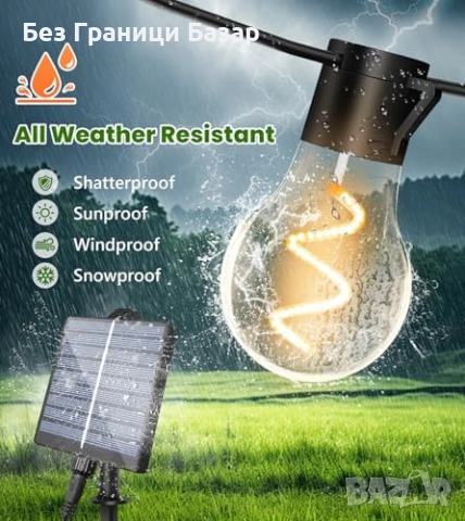 Нови лампи Соларни LED гирлянди 12 метра USB IP65 дистанционно за двор градина, снимка 4 - Външни лампи - 54571769