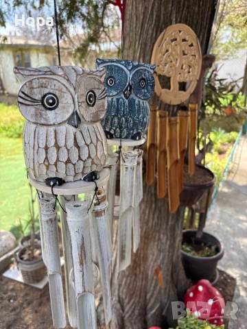 Вятърен звънец от дърво и бамбук Бухалче, снимка 6 - Декорация за дома - 54156937