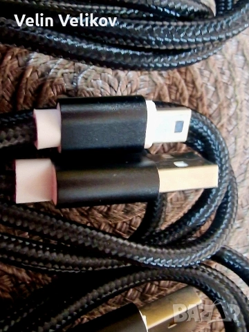 Висококачествен USB - Mini USB 5pin кабел, с ферит, черен, 1.5 метра с оплетка, снимка 2 - Други - 54910600