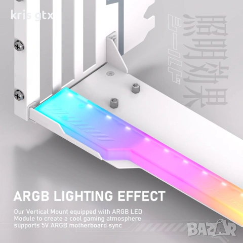 Брекет за вертикален монтаж на GPU EZDIY-FAB RGB PCIe 4.0 Riser Cable 90° White ARGB, снимка 3 - Видеокарти - 54391632