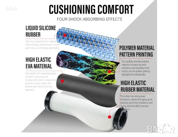 Ергономични ръкохватки за кормило, силиконови ръкохватки за планински велосипеди MTB/BMX., снимка 4 - Части за велосипеди - 54105718