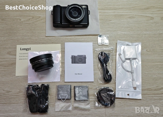 Цифрова камера 64MP 5K WiFi + широкоъгълен обектив + 2 батерии + 64GB мемори Пълна комплектация, снимка 2 - Фотоапарати - 55167179
