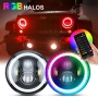 7 inch 7 инчa RGB LED Диодни фарове джип Jeep Wrangler JK LJ Lada Niva Golf 2 Cherokee Angel Eye, снимка 13