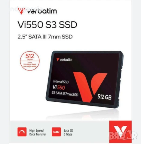512GB SSD Verbatim Vi550 S3 2.5 инча SATA III черен ЧИСТО НОВ С КУТИЯ диск disk laptop pc