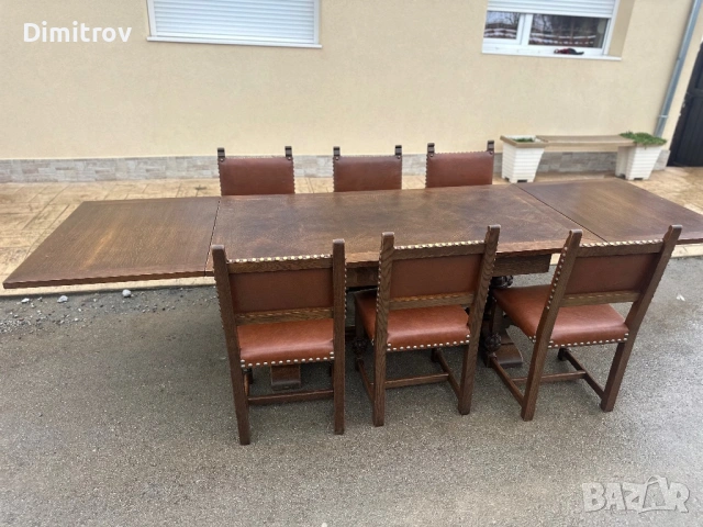 Масивна трапезна маса (разтегателна) с 6 стола 325см., снимка 8 - Маси - 53958422