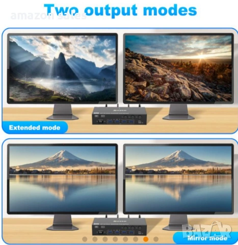 8K 60Hz KVM превключвател за 2 монитора и 3 компютъра Displayport и HDMI 4K 144Hz,KCEVE KVM302DH, снимка 13 - Суичове - 54479114