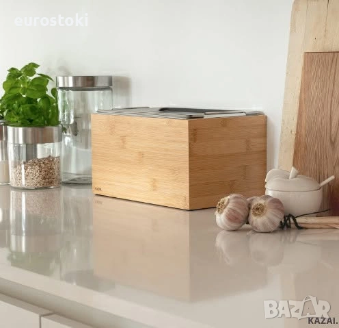 Мини кош за органични отпадъци за кухня KAZAI Holma, дизайнерски кош за биоотпадъци 4.5 л, бамбук , снимка 7 - Кутии за съхранение - 54988086