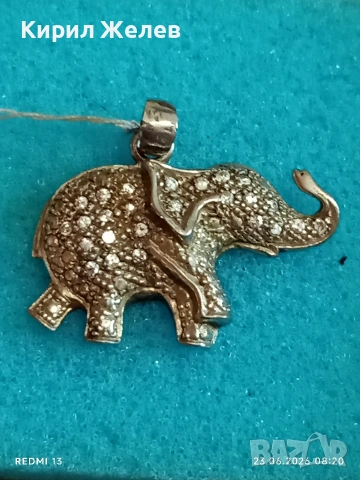 Сребърен медальон с формата на слон 🐘 и кристали амулет за здраве 14154, снимка 3 - Колиета, медальони, синджири - 55005804