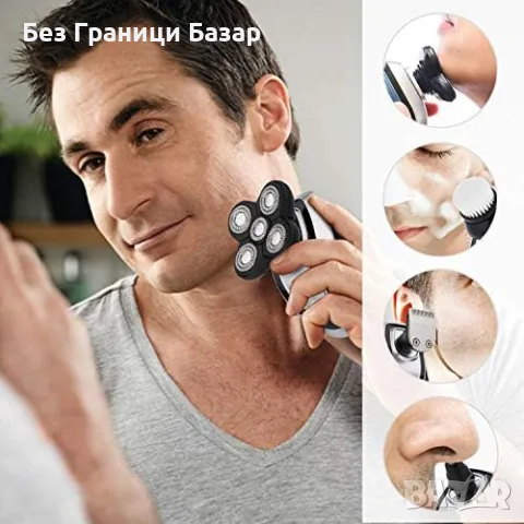 Нова Безжична самобръсначка за глава, 5 глави, USB, 45 минути работа за мъже, снимка 3 - Електрически самобръсначки - 55647090