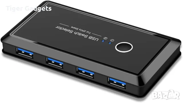 GeekerChip USB 3.0 Switch 2 към 4, KVM USB суич за 2 компютъра, 5Gbps, с 2 USB кабела, снимка 2 - Кабели и адаптери - 55313948