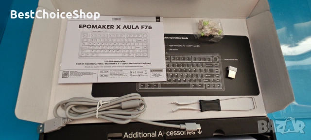Механична гейминг клавиатура Gaming Aula F75 Black, Hotswap RGB Gasket, Wireless, снимка 5 - Клавиатури и мишки - 54873461