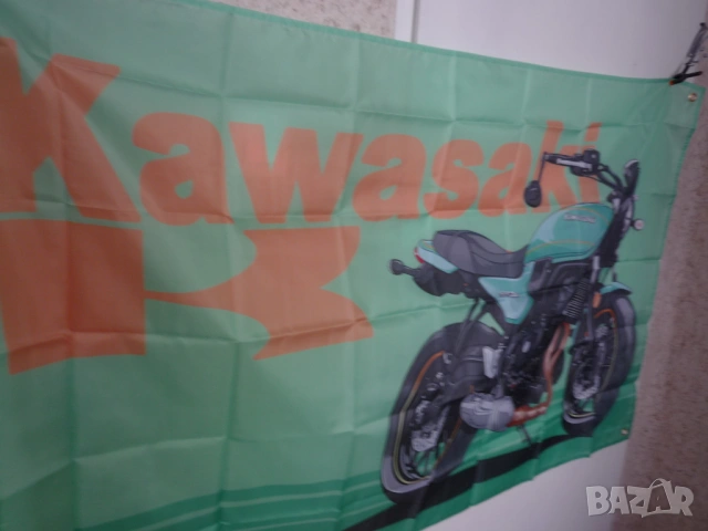 Kawasaki Знаме банер реклама мотор мотоциклети японски път задна гума рокер събор магистрала бързина, снимка 2 - Декорация за дома - 54663793