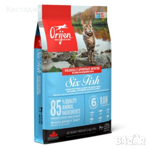 Пълноценна Храна за Подрастващи Котенца и Котки в Зряла възраст - 5.4кг - Six Fish Cat - Orijen