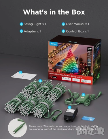 Kоледни смарт лампички Govee Christmas Sparkle String Lights 99ft - 30 метра RGBWIC 375 LED, снимка 9 - Други - 54684243