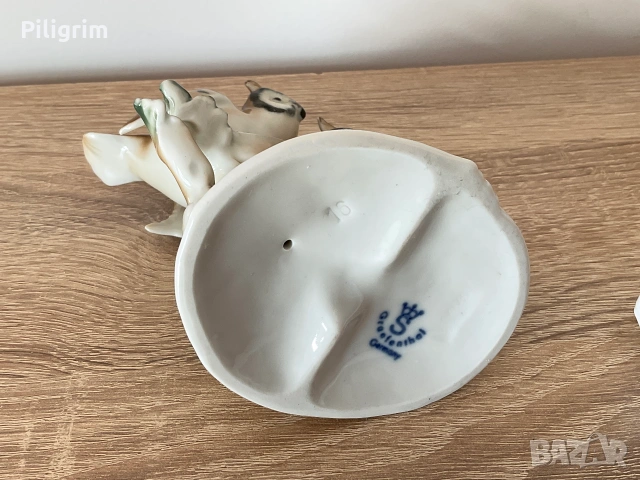 Порцеланова фигурка «Две сови на клон» Gräfenthal, Източна Германия, 1955 г., снимка 6 - Колекции - 55249372