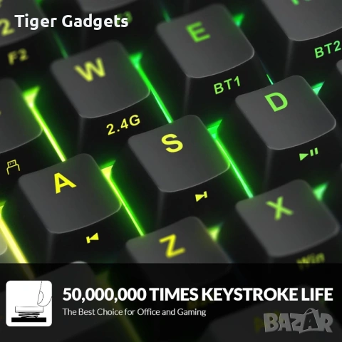 Rii RK802 Wireless Mechanical Keyboard – безжична механична gaming клавиатура с RGB и Red Switches, снимка 7 - Клавиатури и мишки - 54522530