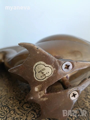 Vintage, месингова статуетка от Корея на пеликан , снимка 6 - Статуетки - 54240279