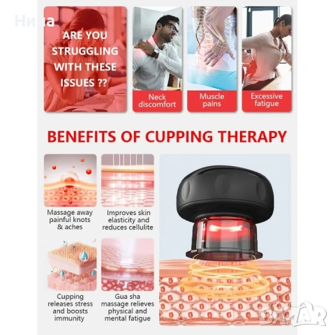 Интелигентен електрически масажор с вендузи (cupping instrument) с дистанционно управление., снимка 12 - Масажори - 54685010