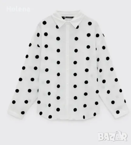 Оригинална риза Zara на точки – релефна материя размер М, снимка 4 - Ризи - 55553184
