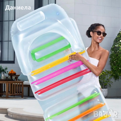 Надуваем матрак и фотьойл 2 в 1 – Цветни райета, до 160 кг, 201x89 см, за плаж и басейн, снимка 8 - Други стоки за дома - 54958080