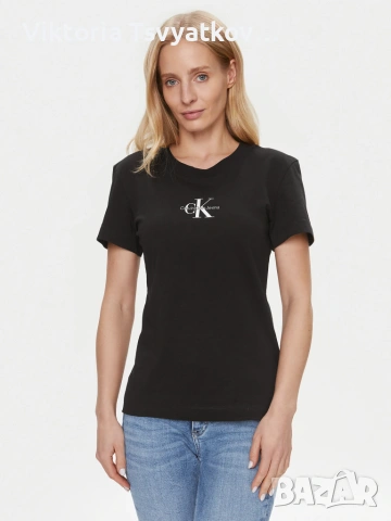 2 тениски Calvin Klein Jeans - Monologo, Slim Fit (черна и бяла), снимка 6 - Тениски - 55211959