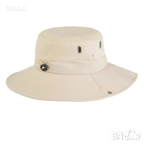 Дамска bucket шапка екрю с метални капси и patch_1235412, снимка 4 - Шапки - 54882404