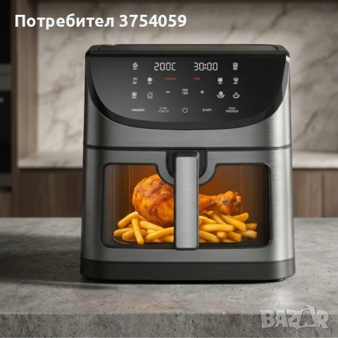 Фритюрник с горещ въздух 8L 1800W с 11 програми, LCD дисплей, таймер и прозорец за наблюдение, снимка 3 - Фритюрници - 55148676