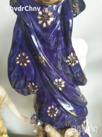 Meissen фигура 49см-2,4кг/еротика/Майсен порцеланова статуетка на момиче с цветя и бухал, снимка 13 - Статуетки - 55606482