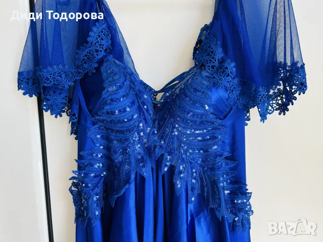 Кралско синя официална рокля с дантела и корсет, снимка 5 - Рокли - 55317805