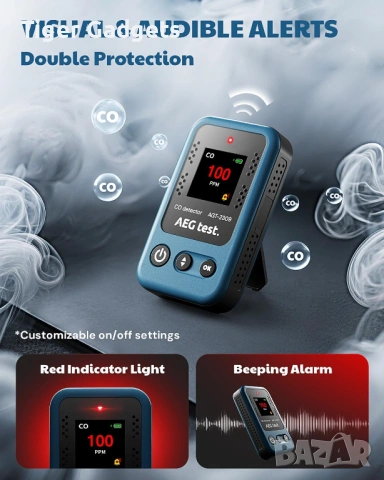 AEG AGT-2309 Portable Carbon Monoxide Detector – преносим CO детектор с акумулаторна батерия и аларм, снимка 5 - Други инструменти - 54517495