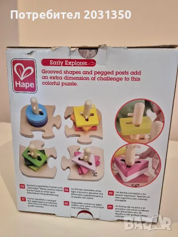 Hape играчка за сортиране на форми и цветове Early Explorer Creative Peg Puzzle от дърво за 18+, снимка 3 - Образователни игри - 55615351